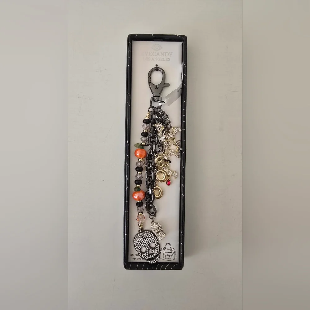 Eye Candy Los Angeles Halloween Bag Charm – Skull, Pumpkin & Bat Beads